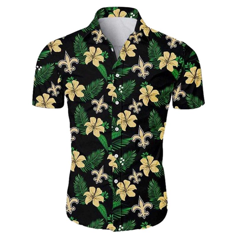 New Orleans Saints ropical Flower Summer Black Hawaiian Shirt - Moonbestprint