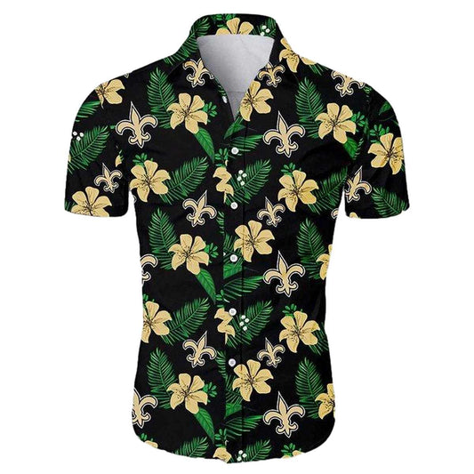 New Orleans Saints ropical Flower Summer Black Hawaiian Shirt - Moonbestprint