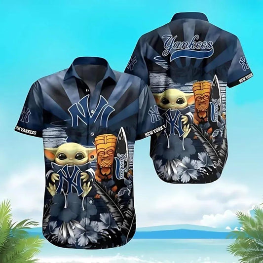 New York Baseball Team Yankees Baby Yoda Hawaiian Shirt, MLB Hawaiian Shirt Moonbestprint