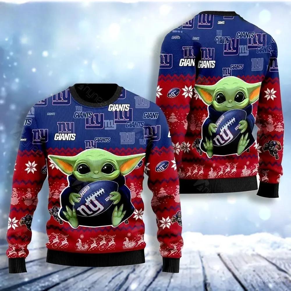 New York Giants Baby Yoda Ugly Christmas Sweater, NFL Christmas Sweater Moonbestprint
