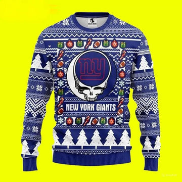 New York Giants Grateful Dead Skull Ugly Christmas Sweater, NFL Christmas Sweater Moonbestprint