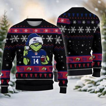 New York Giants Grinch Custom Ugly Chrismas Sweater, NFL Christmas Sweater Moonbestprint