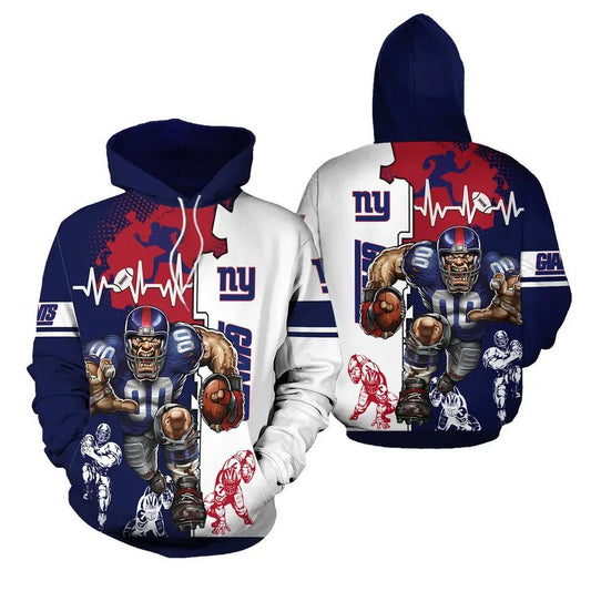 New York Giants Heart Rate 3D Hoodie, NFL Hoodie Moonbestprint