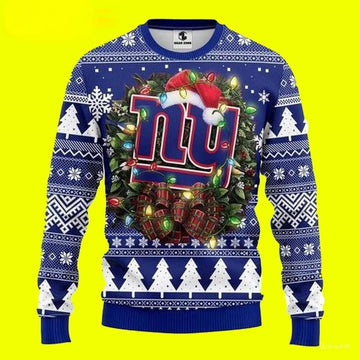 New York Giants Santa Hat Ugly Christmas Sweater, NFL Christmas Sweater Moonbestprint