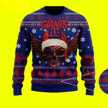 New York Giants Skull Xmas Ugly Christmas Sweater, NFL Christmas Sweater Moonbestprint