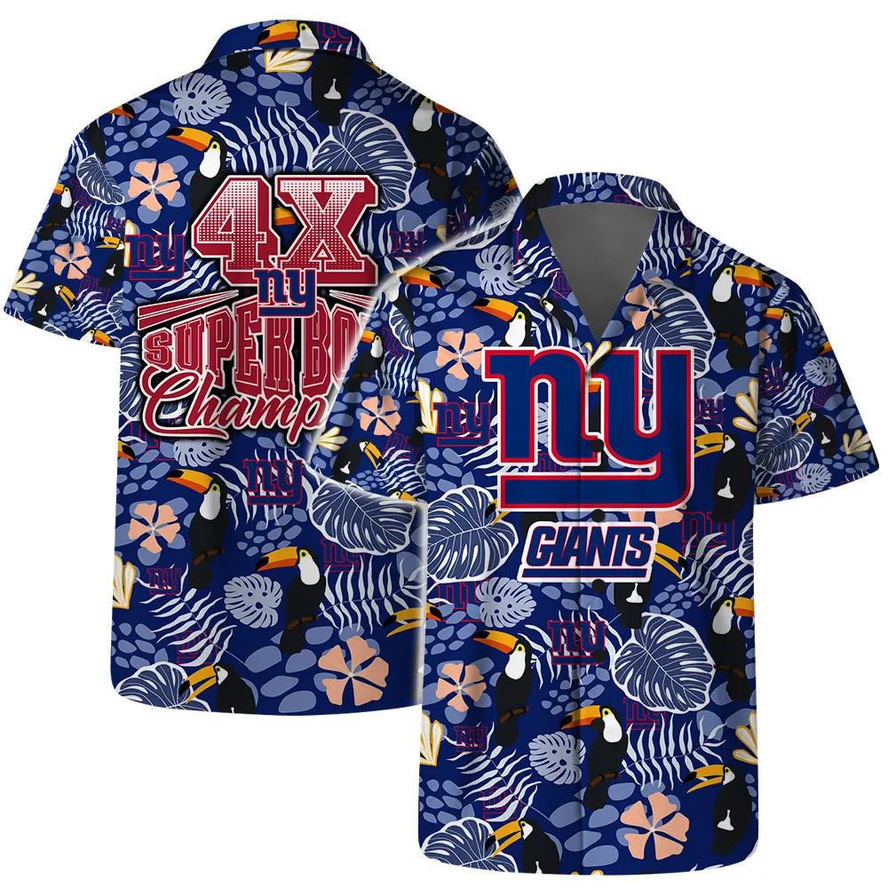 New York Giants Team Logo Pattern Champions Hawaiian Shirt, NFL Hawaiian Shirt Moonbestprint