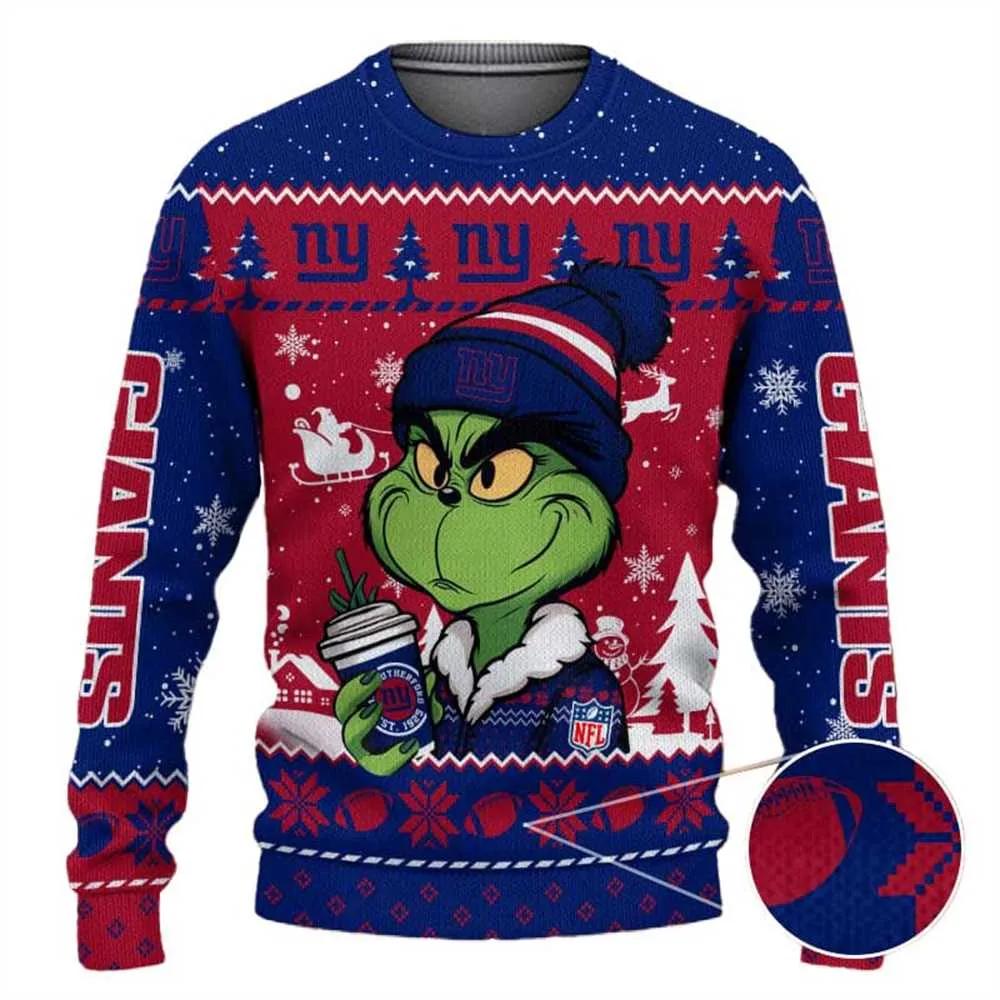 New York Giants The Grinch Drink Coffee Ugly Christmas Sweater, NFL Christmas Sweater Moonbestprint