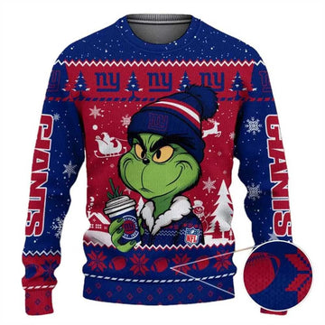 New York Giants The Grinch Drink Coffee Ugly Christmas Sweater, NFL Christmas Sweater Moonbestprint