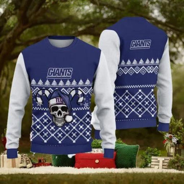 New York Giants Ugly Christmas Skull Ugly Christmas Sweater, NFL Chritsmas Sweater Moonbestprint
