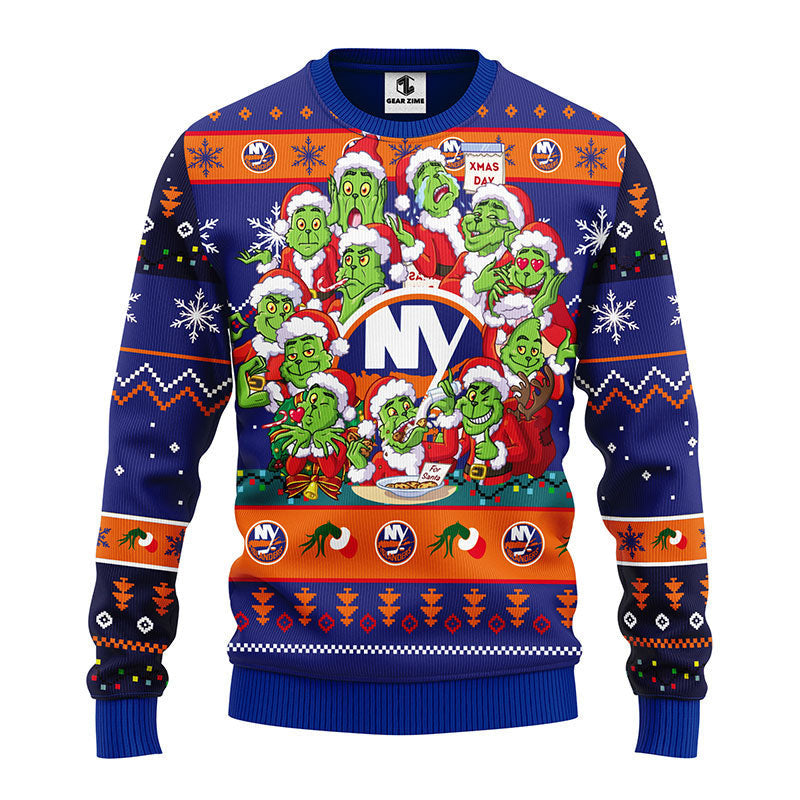 New York Islanders 12 Grinch Xmas Day Ugly Christmas Sweater Moonbestprint