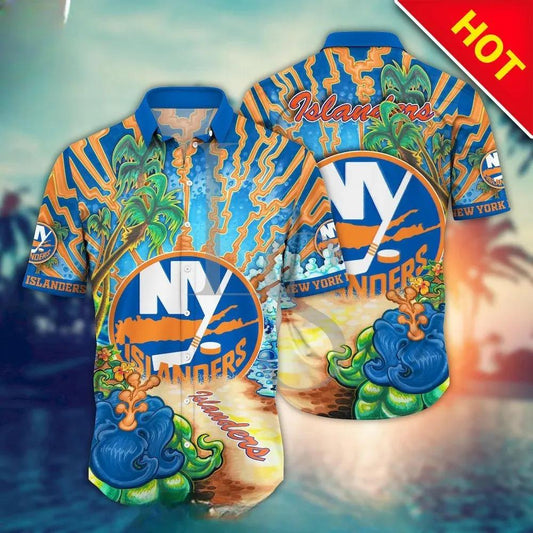 New York Islanders Aloha Island Hawaii Shirt, NHL Hawaiian Shirt Moonbestprint