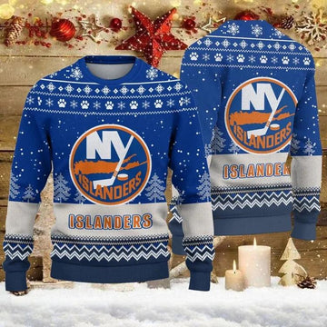 New York Islanders Big Logo Ugly Christmas Sweater, NHL Christmas Sweater Moonbestprint