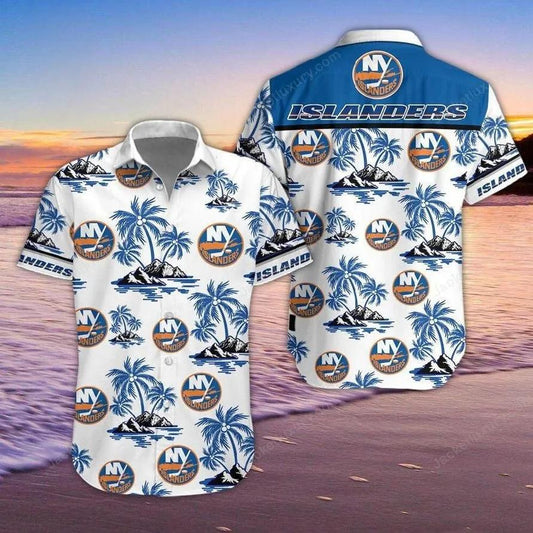 New York Islanders Coconut Tree Hawaiian Shirt, NHL Hawaiian Shirt Moonbestprint