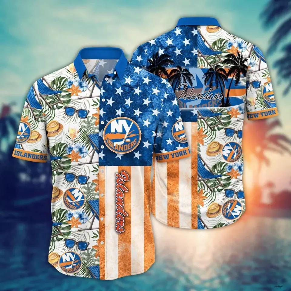 New York Islanders Flower Hawaiian Shirt, Hockey Team Hawaiian Shirt, NHL Hawaiian Shirt Moonbestprint
