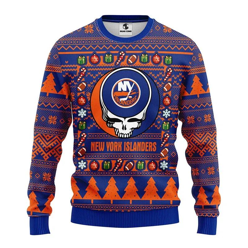 New York Islanders Grateful Dead Ugly Christmas Sweater, NHL Christmas Sweater Moonbestprint
