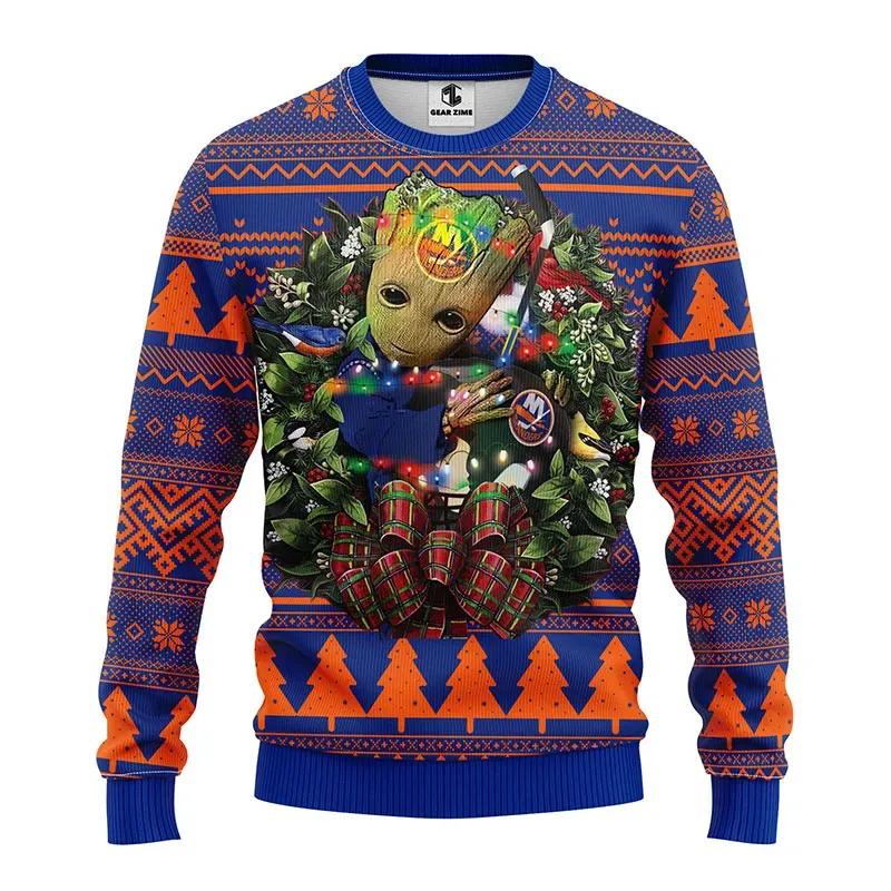 New York Islanders Groot Hug Ugly Christmas Sweater, NHL Christmas Sweater Moonbestprint