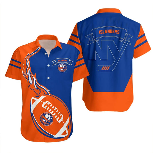 New York Islanders Hawaiian Shirt Flame Ball - NHL, NHL Hawaiian Shirt Moonbestprint