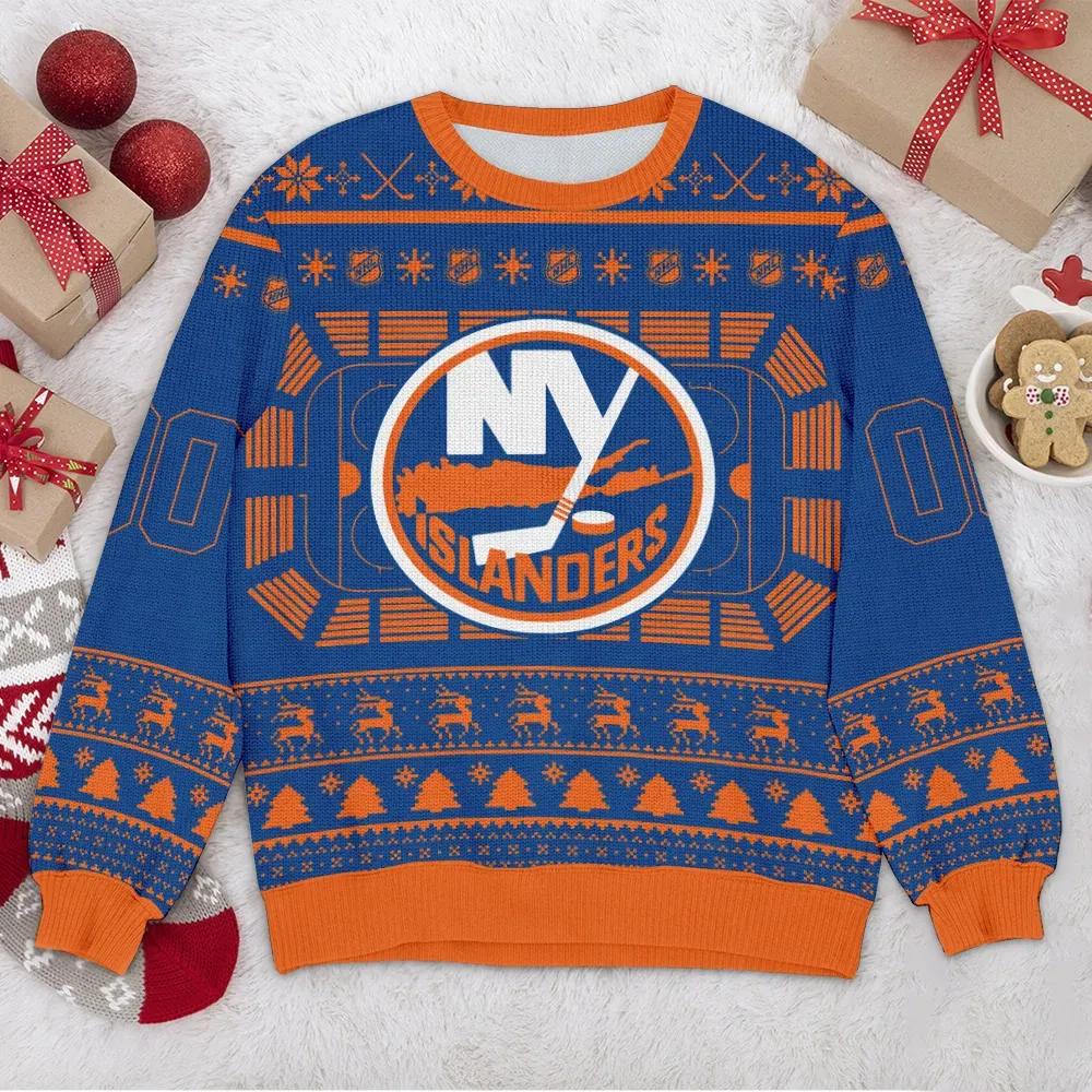 New York Islanders NHL Custom Ugly Christmas Sweater, NHL Christmas Sweater Moonbestprint