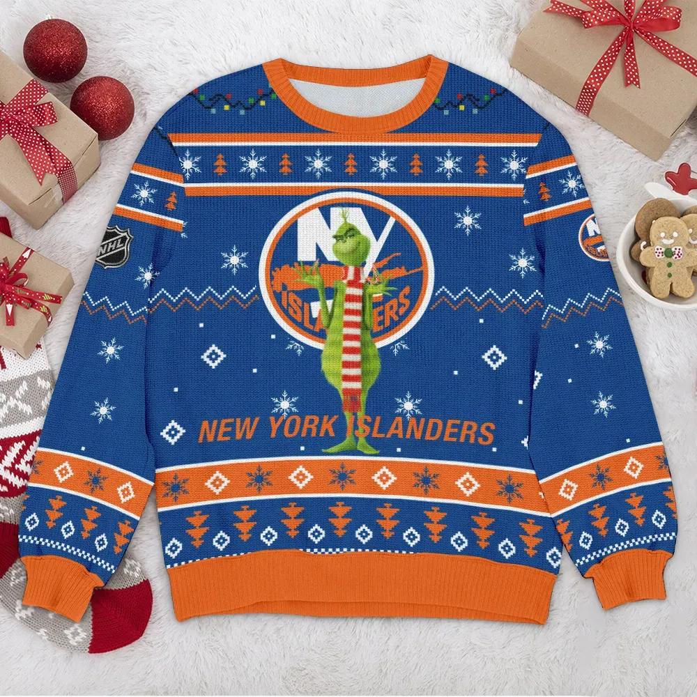 New York Islanders NHL Grinch Ugly Christmas Sweater, NHL Christmas Sweater Moonbestprint