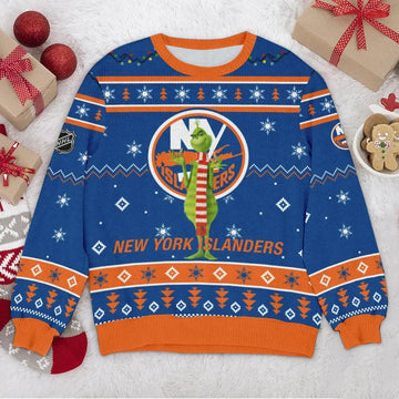 New York Islanders NHL Grinch Ugly Christmas Sweater, NHL Christmas Sweater Moonbestprint