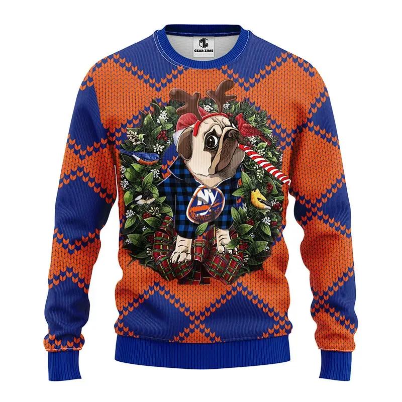 New York Islanders Pub Dog Ugly Christmas Sweater, NHL Christmas Sweater Moonbestprint