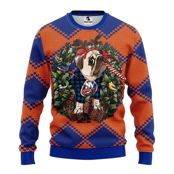 New York Islanders Pub Dog Ugly Christmas Sweater, NHL Christmas Sweater Moonbestprint