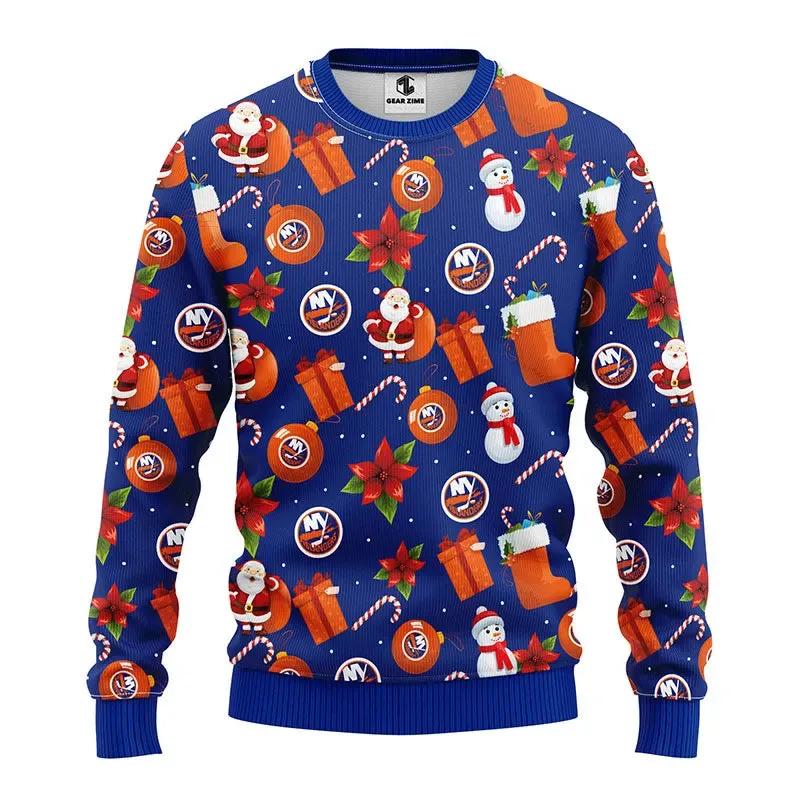 New York Islanders Santa Claus Snowman Ugly Christmas Sweater, NHL Christmas Sweater Moonbestprint