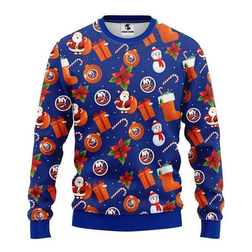 New York Islanders Santa Claus Snowman Ugly Christmas Sweater, NHL Christmas Sweater Moonbestprint