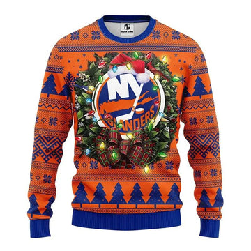 New York Islanders Santa Hat Ugly Christmas Sweater, NHL Christmas Sweater Moonbestprint