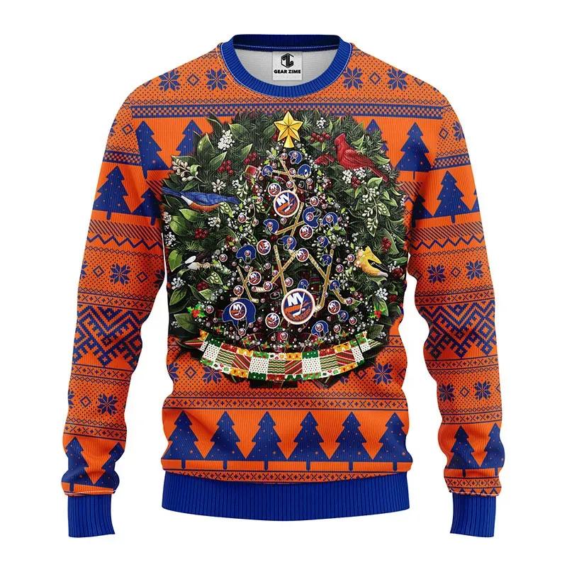 New York Islanders Tree Ball Ugly Christmas Sweater, NHL Christmas Sweater Moonbestprint