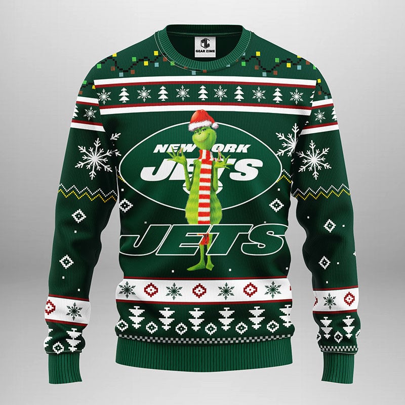 New York Jets Funny Grinch Ugly Christmas Sweater Moonbestprint