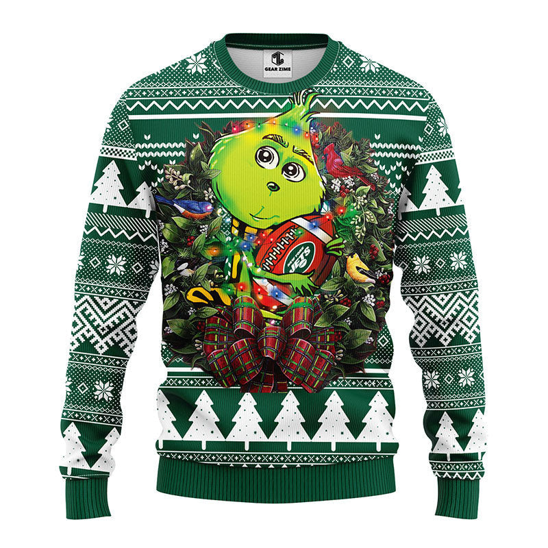 New York Jets Grinch Hug Ugly Christmas Sweater Moonbestprint