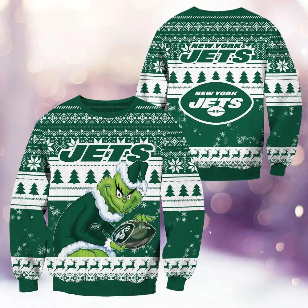 New York Jets Grinch Stolen Ugly Christmas Sweater, NFL Christmas Sweater Moonbestprint