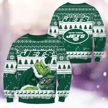 New York Jets Grinch Stolen Ugly Christmas Sweater, NFL Christmas Sweater Moonbestprint