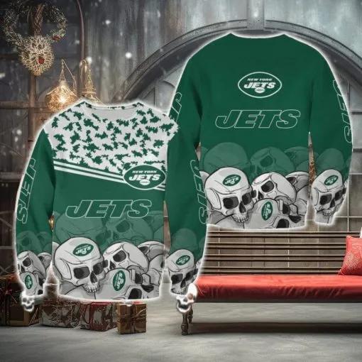New York Jets Skull Holidaywear Ugly Christmas Sweater, NFL Chritsmas Sweater Moonbestprint