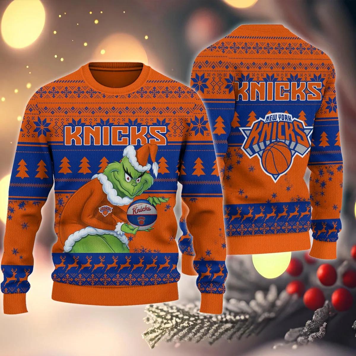 New York Knicks Grinch Stolen Ugly Christmas Sweater, NBA Chritsmas Sweater Moonbestprint