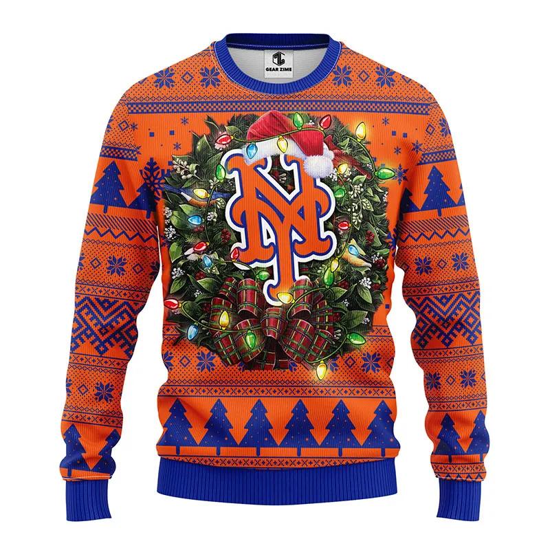 New York Mets Big Logo Ugly Christmas Sweater, MLB Christmas Sweater Moonbestprint