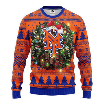 New York Mets Big Logo Ugly Christmas Sweater, MLB Christmas Sweater Moonbestprint