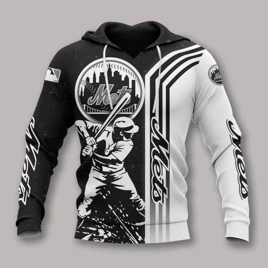 New York Mets Black And White All Over Print Hoodie 1, MLB Hoodie Moonbestprint