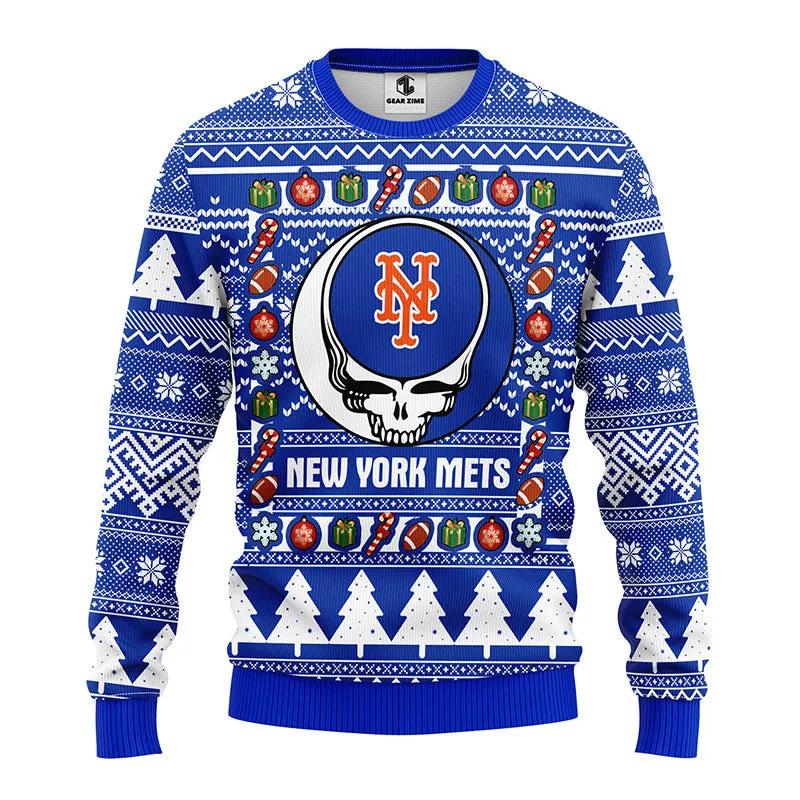 New York Mets Grateful Dead Ugly Christmas Sweater, MLB Christmas Sweater Moonbestprint