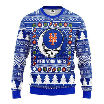 New York Mets Grateful Dead Ugly Christmas Sweater, MLB Christmas Sweater Moonbestprint