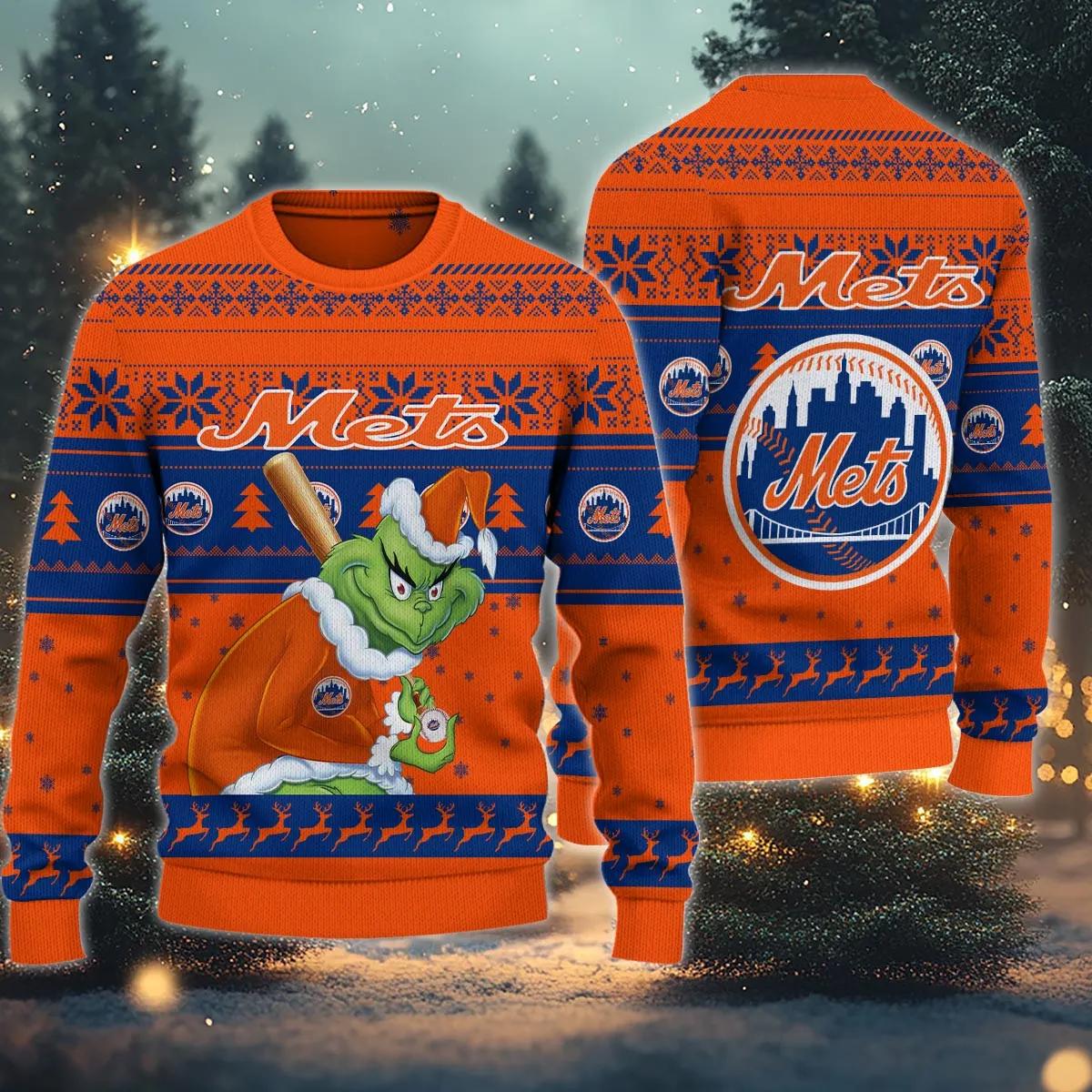 New York Mets Grinch Stolen Ugly Christmas Sweater, MLB Christmas Sweater Moonbestprint