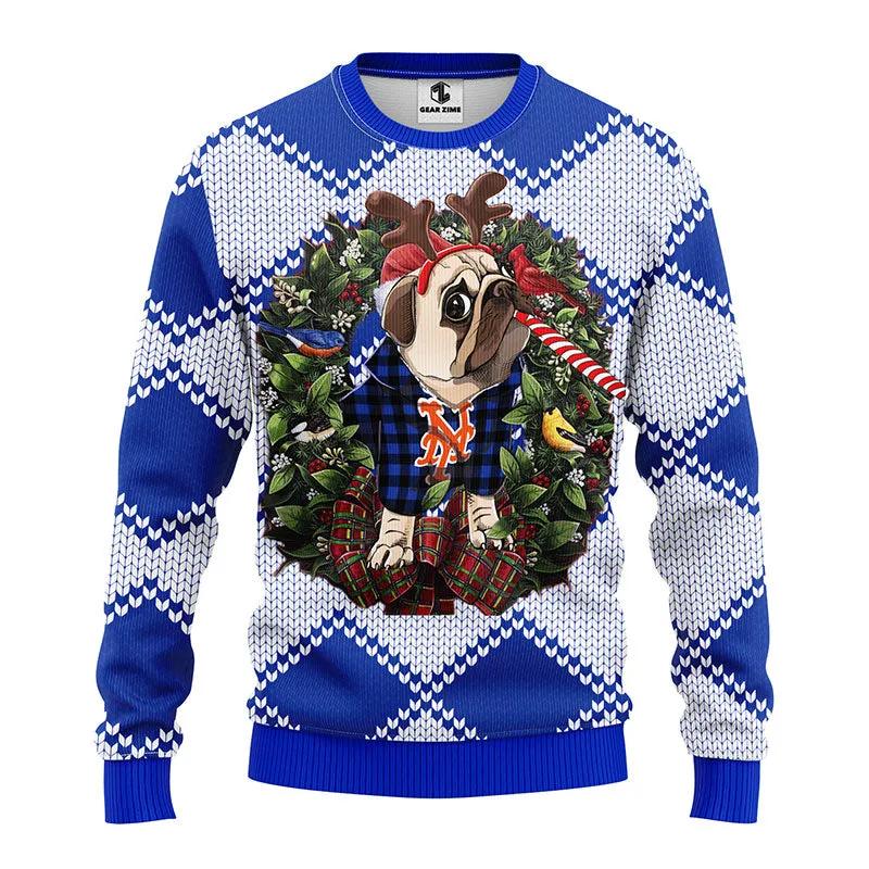 New York Mets Pub Dog Ugly Christmas Sweater, MLB Christmas Sweater Moonbestprint