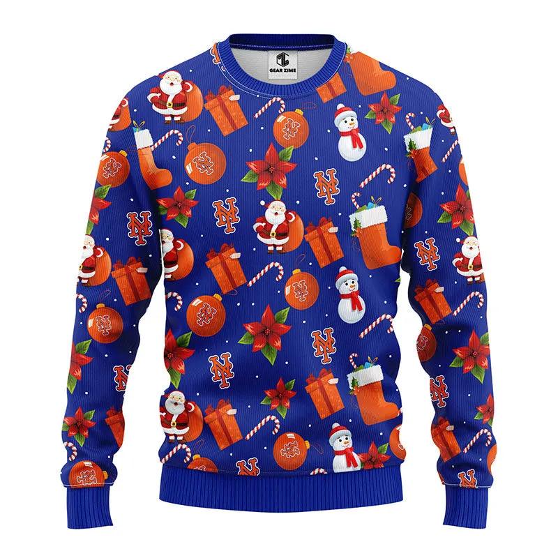 New York Mets Santa Claus Snowman Ugly Christmas Sweater, MLB Christmas Sweater Moonbestprint