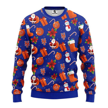 New York Mets Santa Claus Snowman Ugly Christmas Sweater, MLB Christmas Sweater Moonbestprint