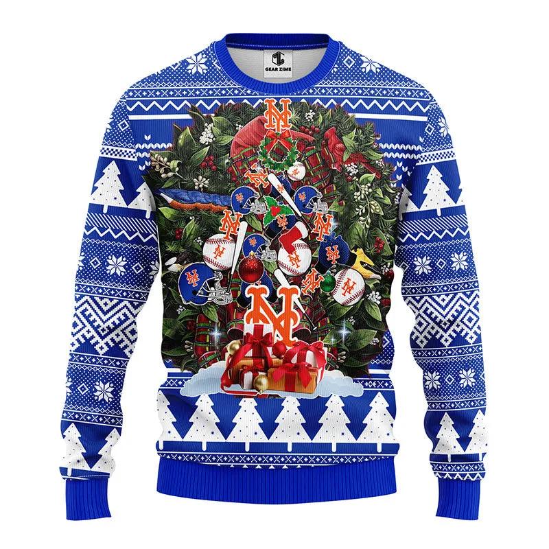 New York Mets Tree Christmas Ugly Sweater, MLB Christmas Sweater Moonbestprint