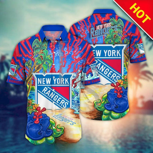 New York Rangers Aloha Island Hawaii Shirt, NHL Hawaiian Shirt Moonbestprint