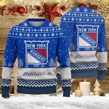 New York Rangers Big Logo Ugly Christmas Sweater, NHL Christmas Sweater Moonbestprint