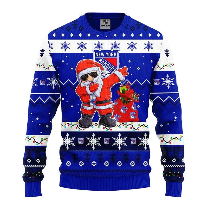 New York Rangers Dabbing Santa Claus Ugly Christmas Sweater, NHL Christmas Sweater Moonbestprint