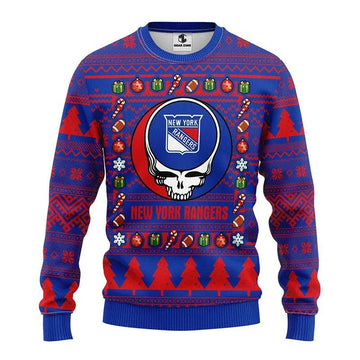 New York Rangers Grateful Dead Ugly Christmas Sweater, NHL Christmas Sweater Moonbestprint